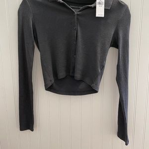 American Eagle | black polo long sleeve crop top